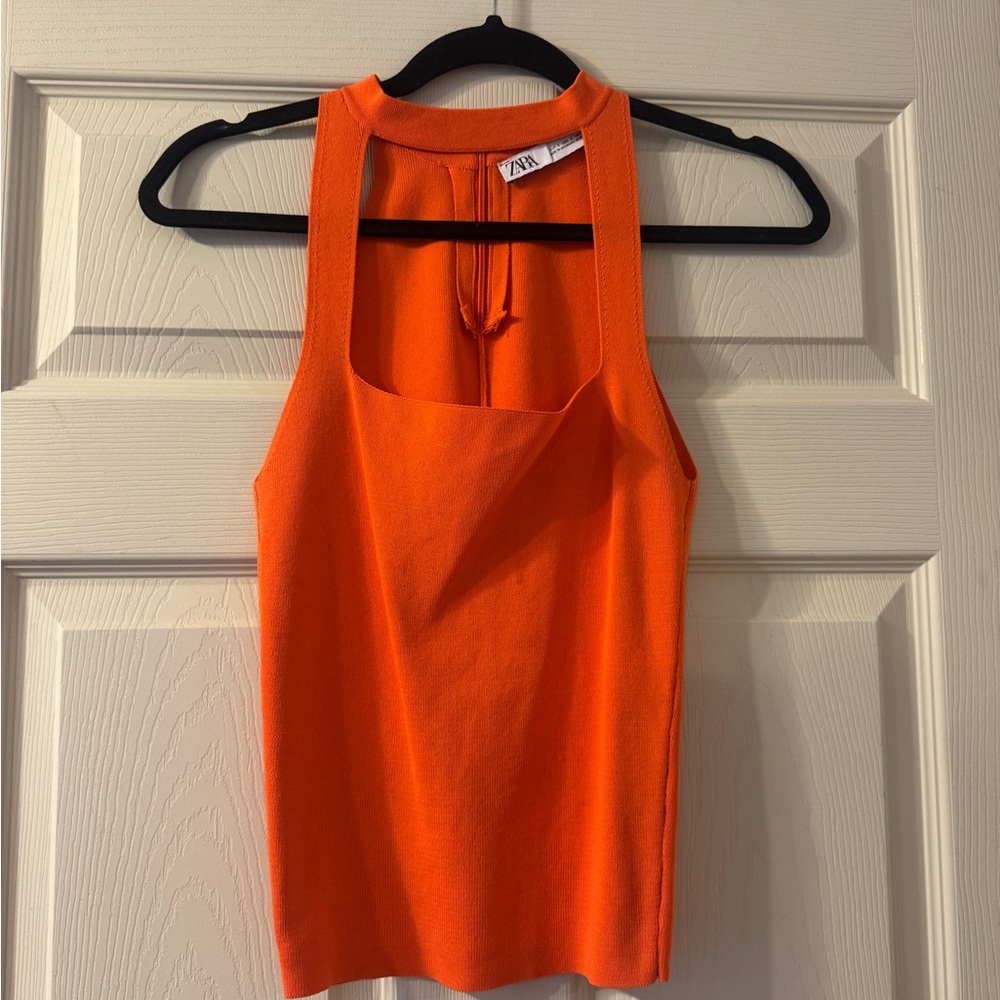 Zara Orange Fitted Cut Out Tank Top